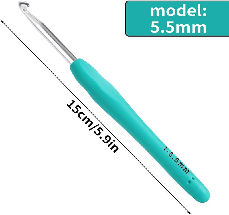 Gerute 5.5mm Crochet Hook, Ergonomic Crochet Hook, Smooth and Extra Long Knitting Needles, with Soft Rubber Ergonomic Handle and Aluminum Tip, Perfect Beginner and Arthritic Crochet Hooks (5.5 mm) - Image 2